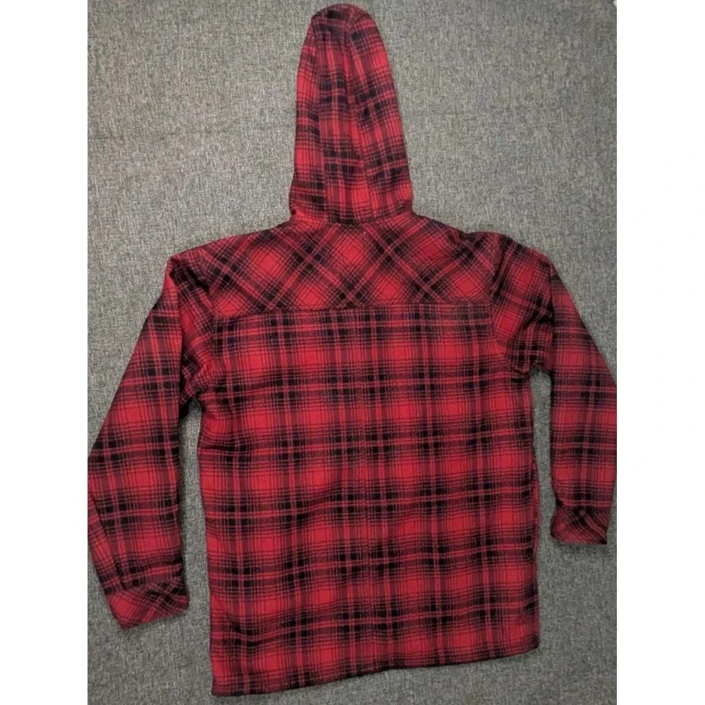 Dickies Plaid Flannel Jacket Fleece‎ Lined Mens Medium Red Check Snap Up Hoodie